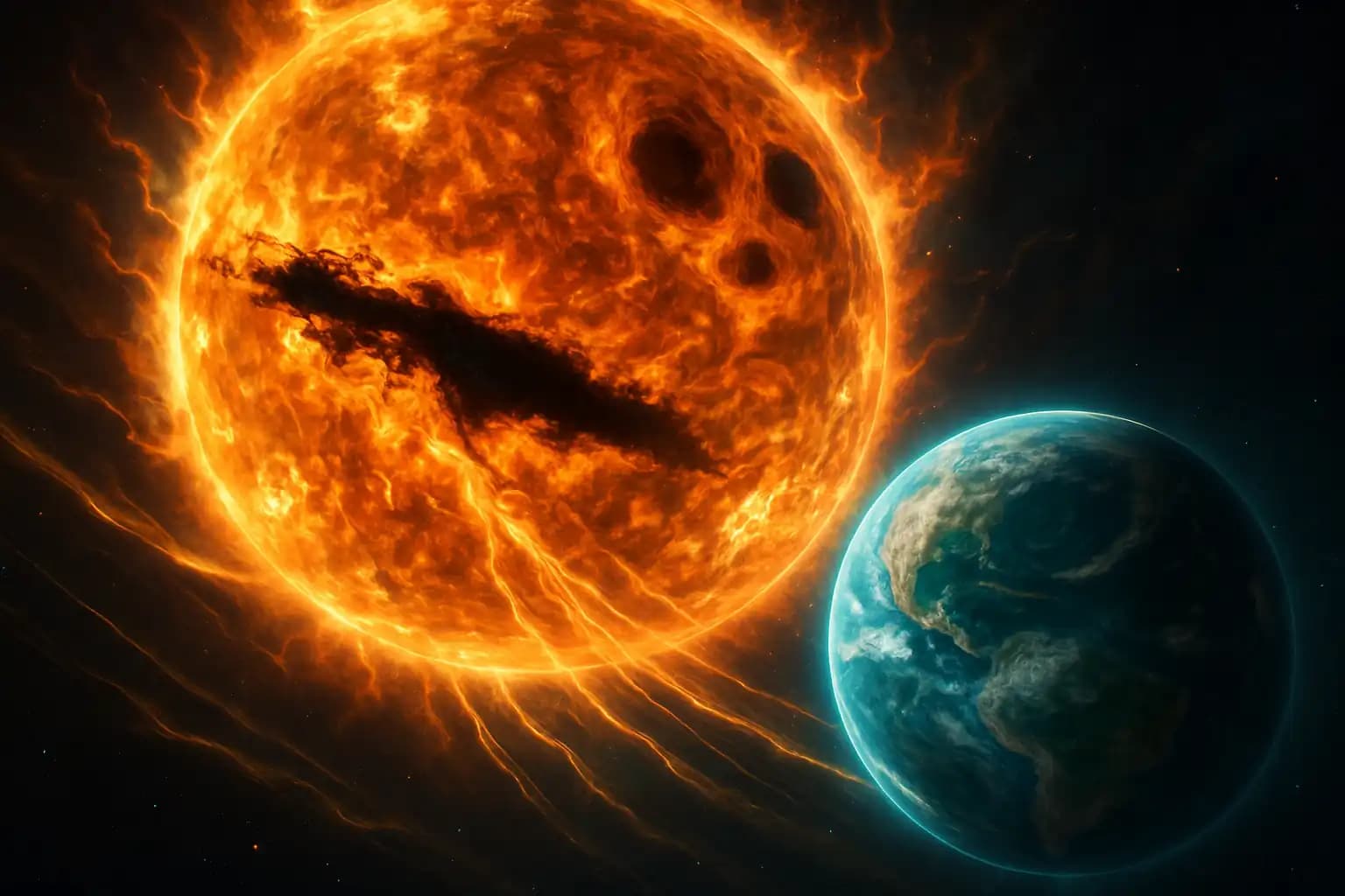 Sun’s Scar Awakens: Fast Solar Wind and Giant Sunspots Set Earth’s Magnetic Field on Edge